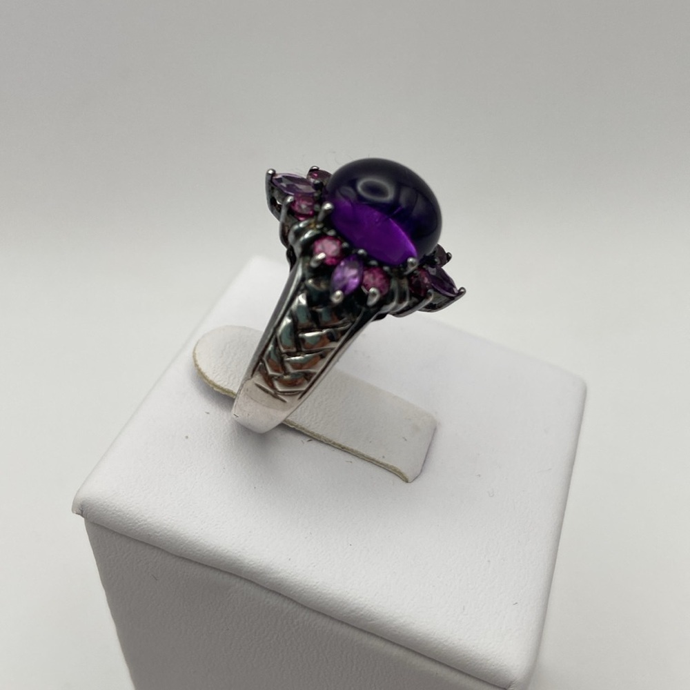 Suarti Sterling Silver Purple Amethyst Cabochon Pink Tourmaline Ring Size 8 - Picture 5 of 15